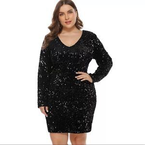 Black Sequins Plus Size Dress